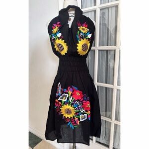 Mexican Floral Embroidered Halter Dress